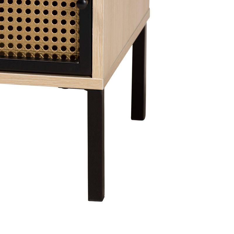 Felton Two Tone Metal and Wood End Table Black/Gold/Light Brown - Baxton Studio: Chic Rectangle Side Table, 30 Day Limited Warranty