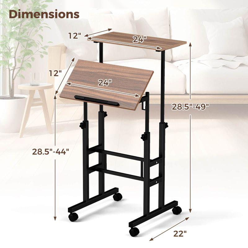 Costway Mobile Standing Desk Rolling Adjustable Laptop Cart Home Office Walnut/Natural/White