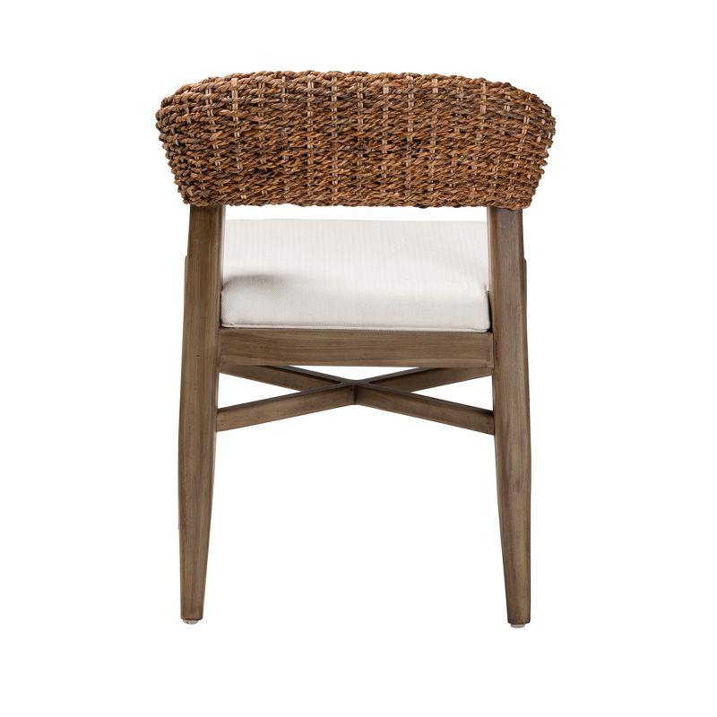 bali & pari Chloe Modern Bohemian Walnut Brown Finished Mahogany Wood and Natural Rattan Dining Chair