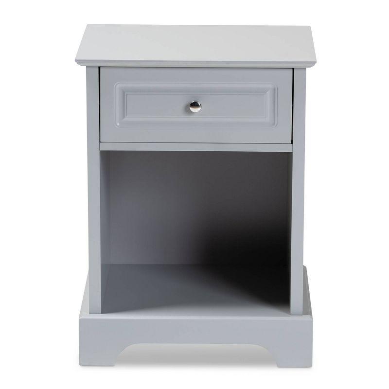 Chase Light Gray Wood Nightstand with Sleek Silver Knob