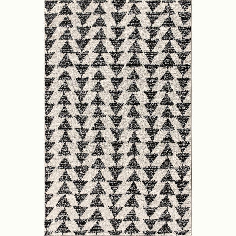 5'x8' Aisha Moroccan Triangle Geometric  Area Rug, Cream/Black - JONATHAN Y