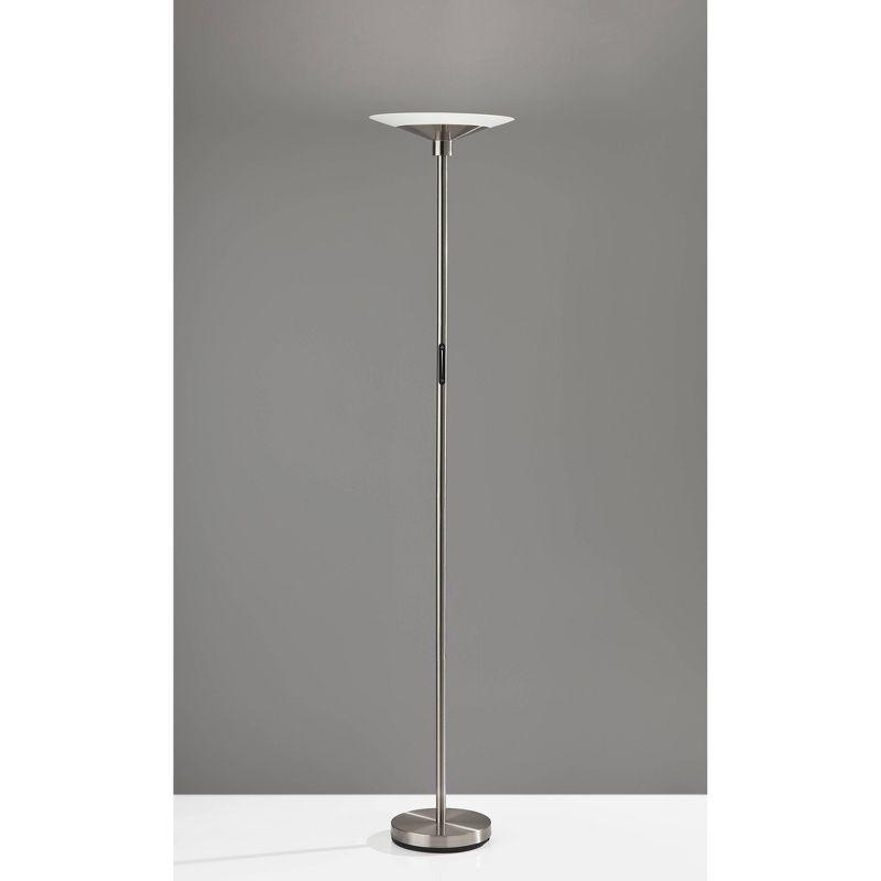 Adesso Solar Torchiere (Includes LED Light Bulb) Silver: Modern Touch Sensor, Dimmable Glass Shade, ETL Listed