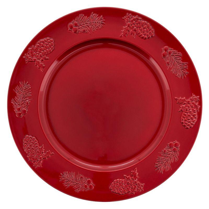 Saro Lifestyle Christmas Charger Plates With Holly Berry Design (Set of 4)