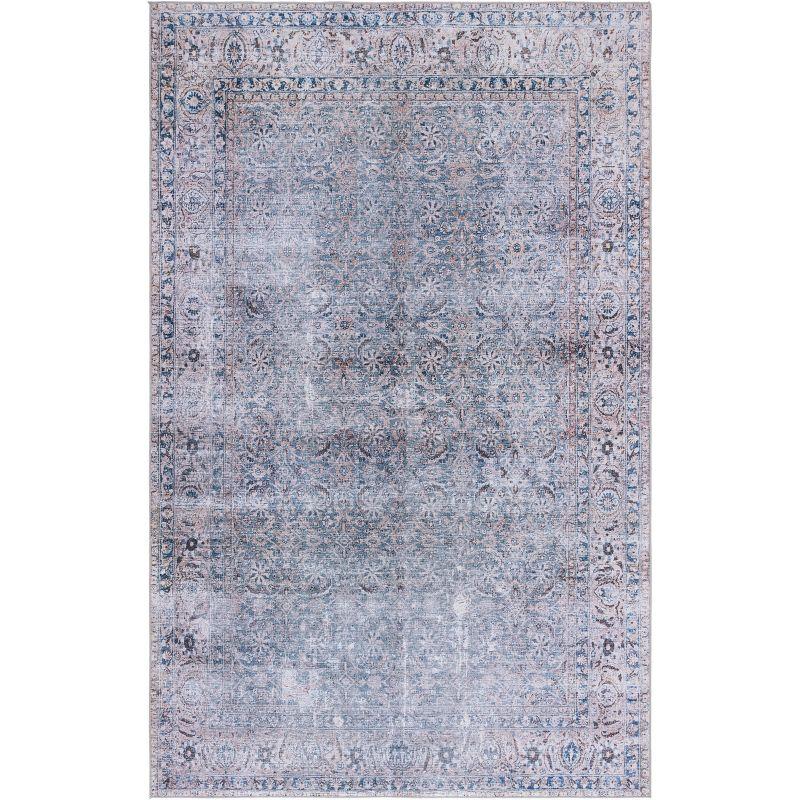 Easy-Care Washable Blue Synthetic 6' x 9' Non-Slip Rug