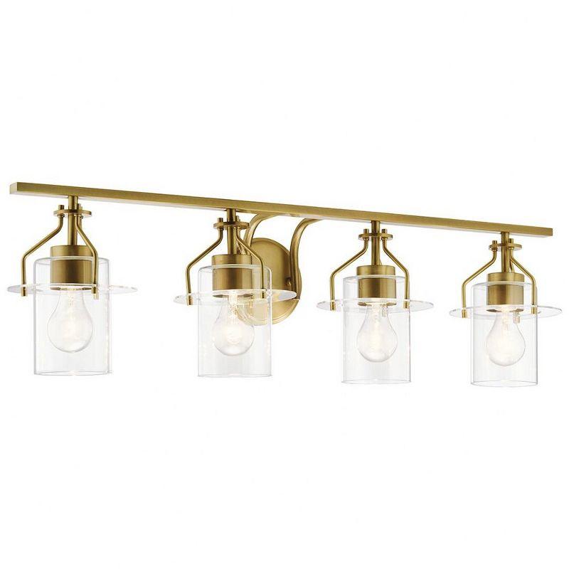 Everett Brushed Brass 4-Light Vanity with Clear Glass Pendants