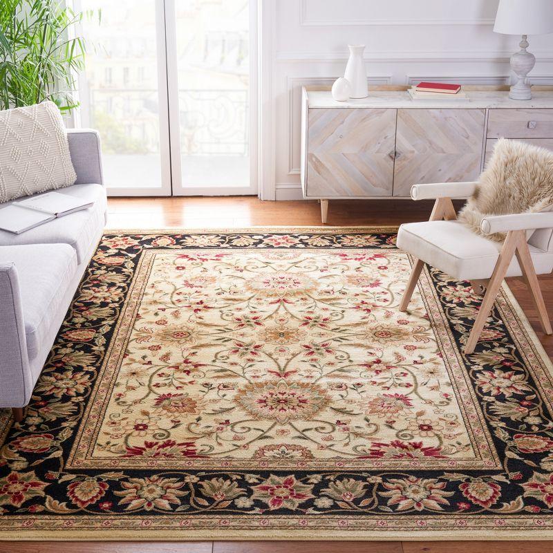 Ivory and Black Floral Rectangular Synthetic Area Rug, 8' x 11'