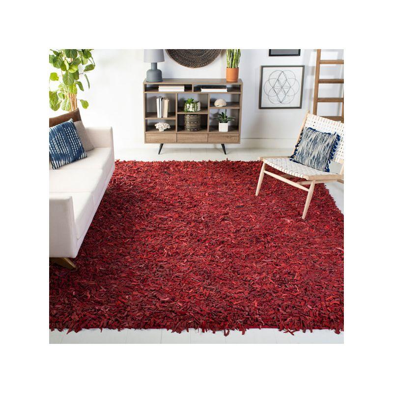 Leather Shag LSG601 Handwoven Area Rug - Red - 6'x9' - Safavieh