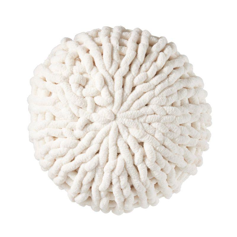 Saro Lifestyle Chunky Knit Round Throw Pillow, Off-White, 15"x15"