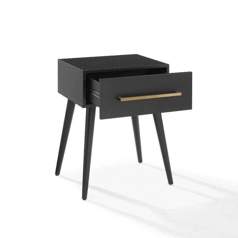 Everett End Table Matte Black - Crosley: Mid-Century Modern Design, Storage Drawer, Tapered Legs, Metal Hardware