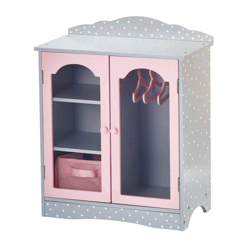 Olivia's Little World Polka Dots Princess Toy Closet with Hangers for 18" Dolls - Gray/Pink