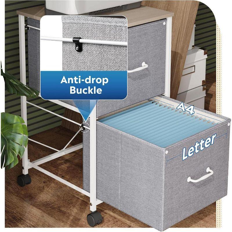 GALAXHERO  2 Drawer Mobile File Cabinet, Rolling Printer Stand, Fabric Vertical Filing Cabinet fits A4 or Letter Size for Home Office, Light Grey