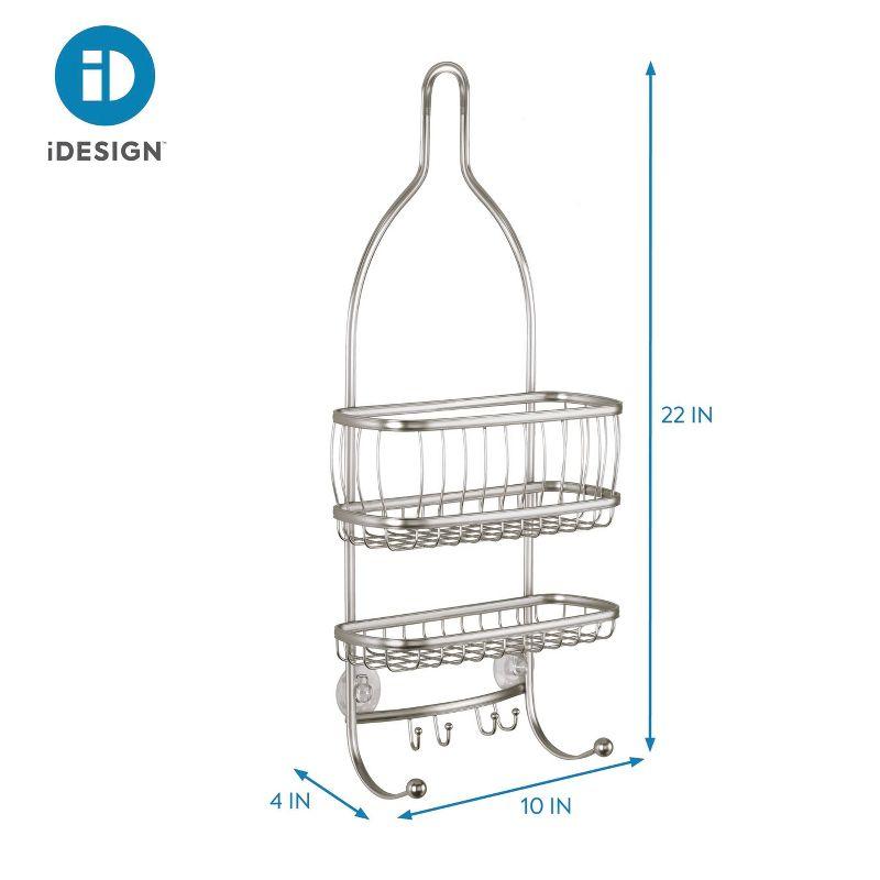 Satin Silver Metal Hanging Shower Caddy with Suction Mount