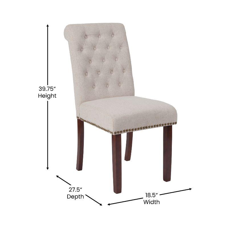 Flash Furniture HERCULES Series Beige Fabric Parsons Chair with Rolled Back, Accent Nail Trim and Walnut Finish