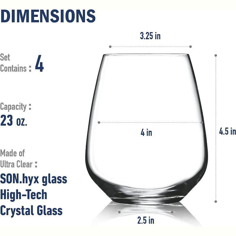 Luigi Bormioli Crescendo 23 oz Crystal Stemless Wine Glasses, Set of 4