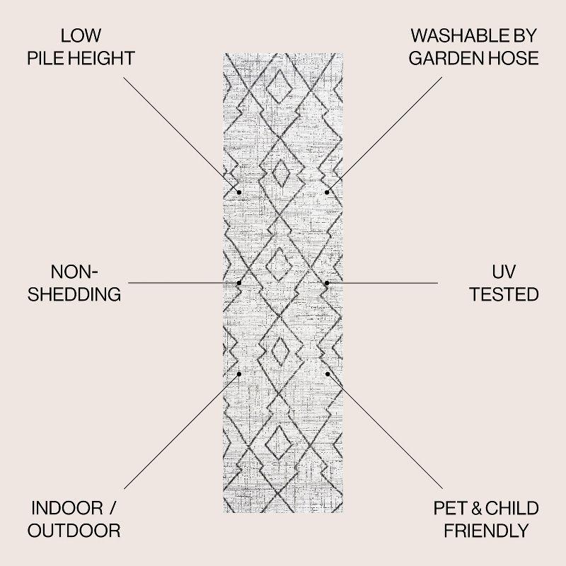 2'x8' Carwa  Diamond Trellis Indoor/Outdoor Runner Rug, Ivory/Black - JONATHAN Y