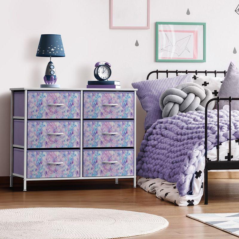 Sorbus 6 Drawers Dresser- Storage Unit with Steel Frame, Wood Top, Fabric Bins - for Bedroom, Closet, Office and more (Tie Dye Purple)