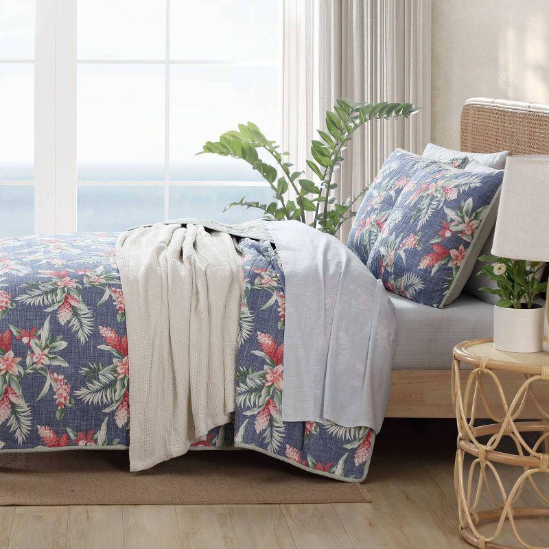 Eddie Bauer Tommy Bahama Floral Enchantment Cotton Reversible Blue Quilt Set