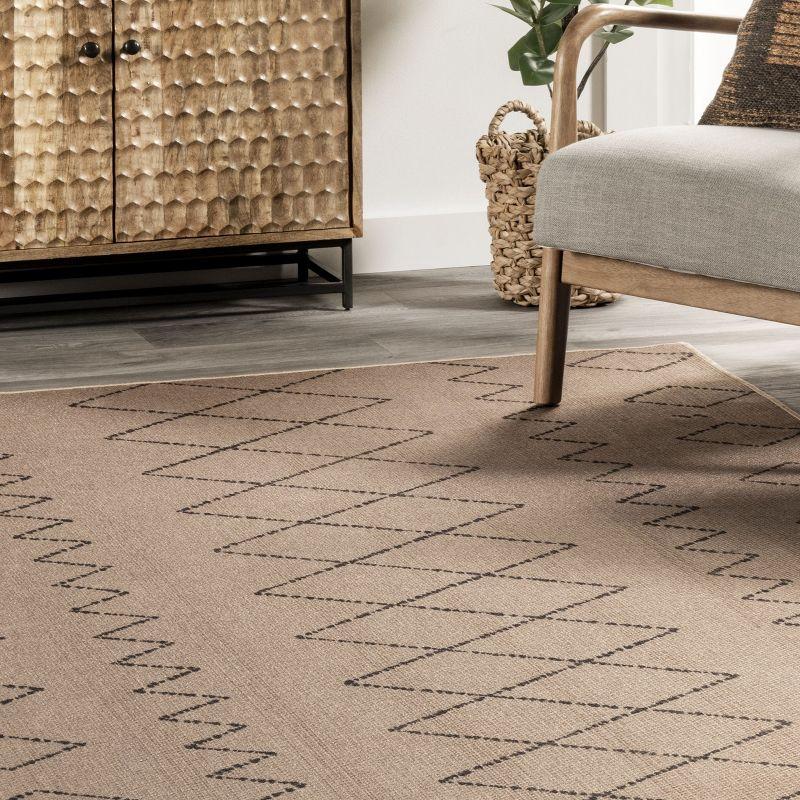 Beige Geometric Washable Synthetic Area Rug