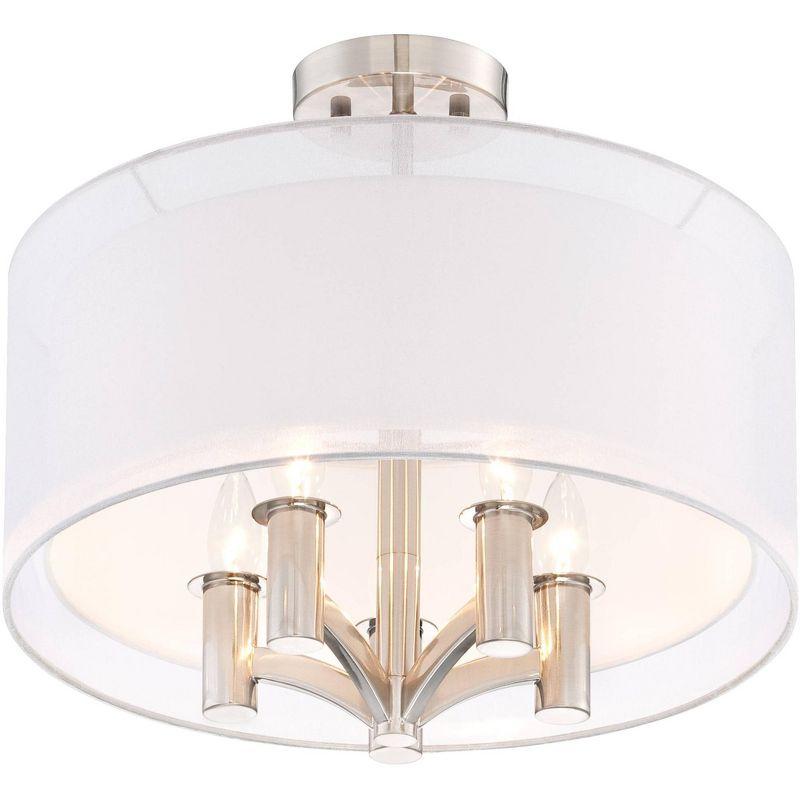 Possini Euro Design Modern Ceiling Light Semi Flush Mount Fixture Brushed Nickel 18" Wide Sheer Silver Double Drum Bedroom Kitchen