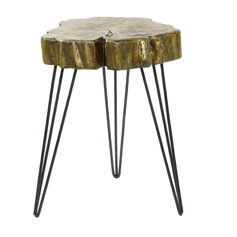 Gold Polystone and Metal Round Accent Table, 21.5"