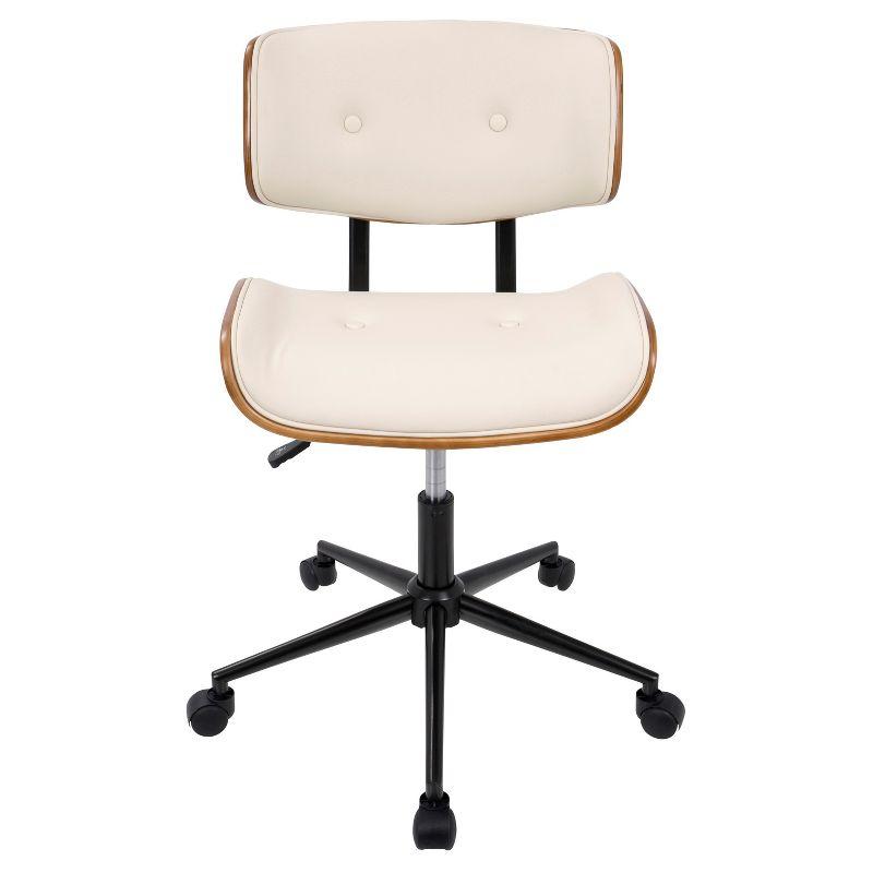 Lombardi Mid-Century Modern Swivel Task Chair in Walnut & Cream