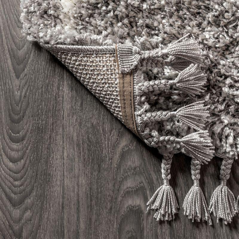 2'x8' Mercer Shag Plush Tassel Moroccan Geometric Trellis Area Rug, Grey/Cream - JONATHAN Y