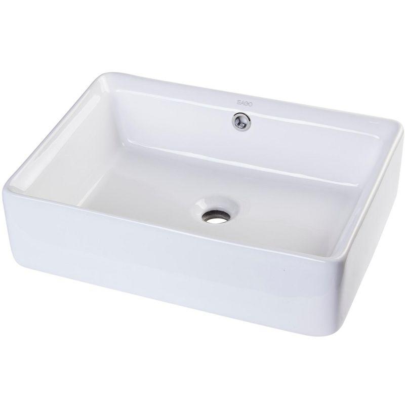 EAGO 14.125'' White Porcelain Rectangular Bathroom Sink with Overflow