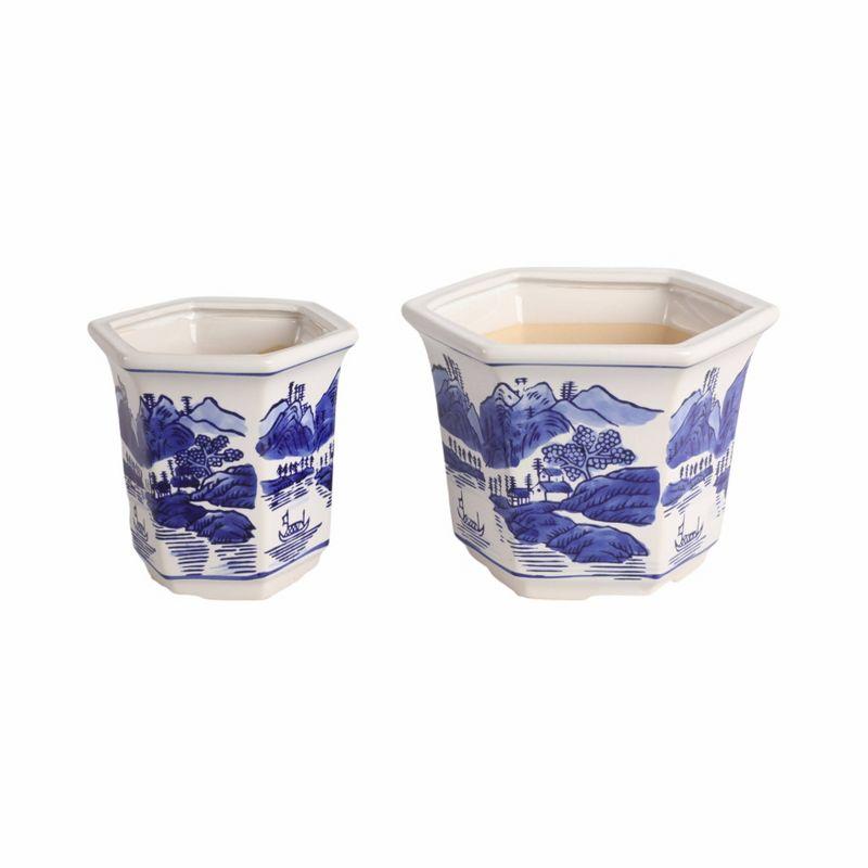 Sagebrook Home 2pc Chinoiserie Ceramic Indoor Outdoor Planter Pot Blue/White