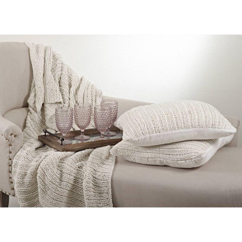 50"x60" Knitted Designed Throw Blanket Ivory - Saro Lifestyle