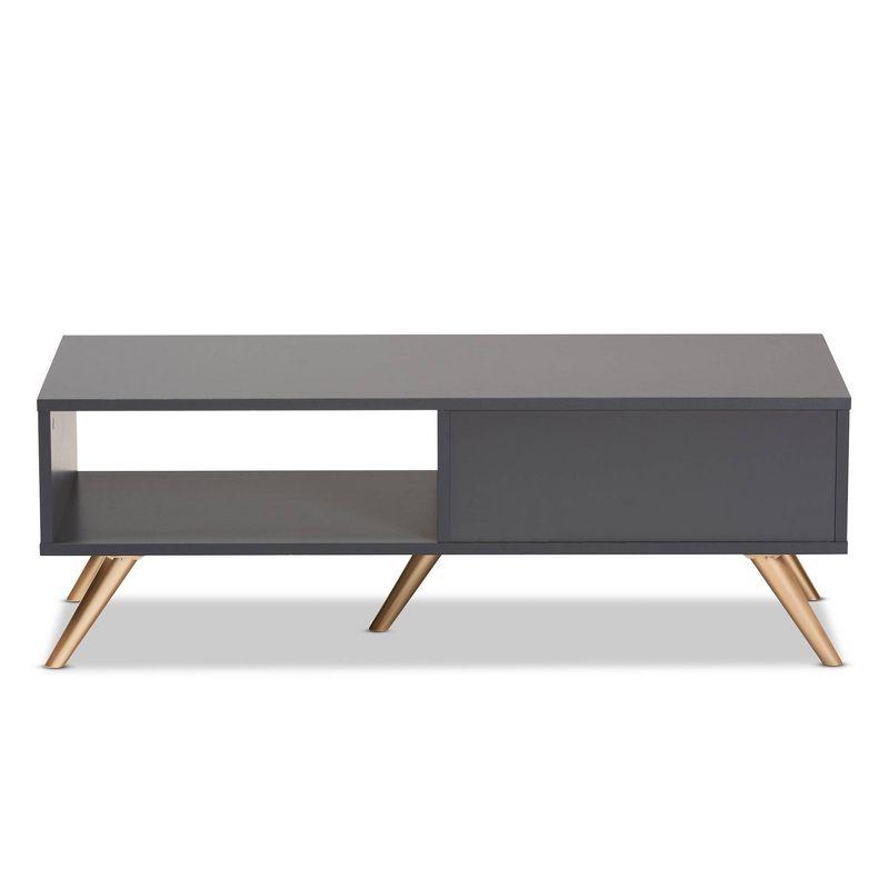 Dark Grey and Gold Wood Coffee Table with Storage Drawer