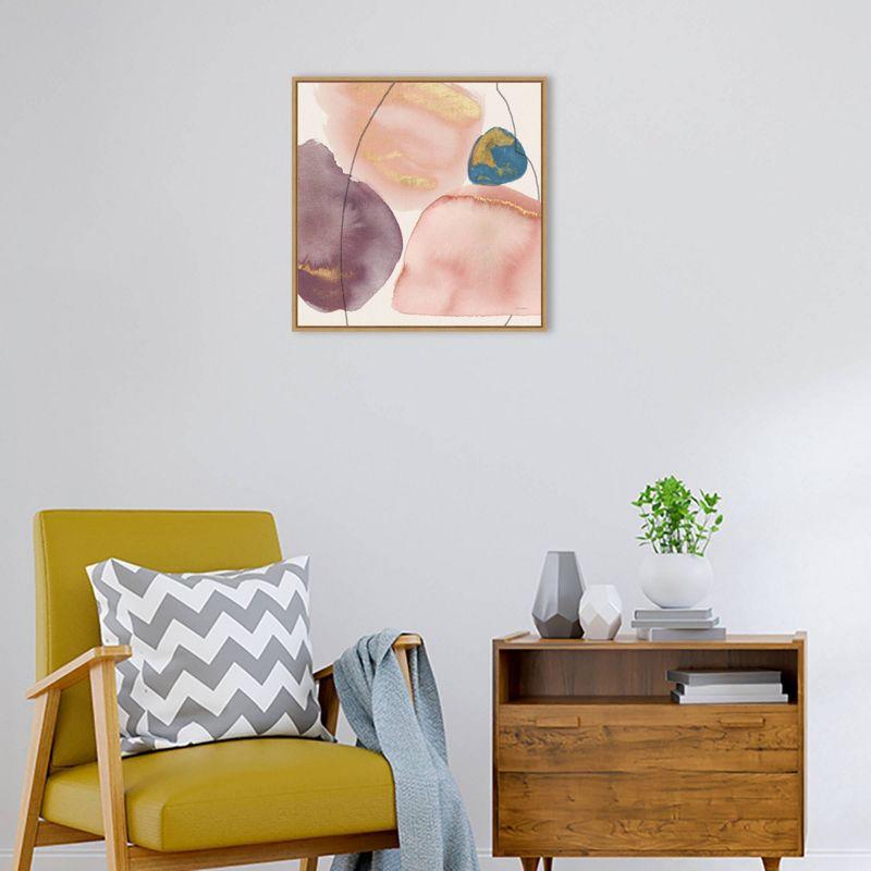 Abstract Blush and Plum Canvas Wall Art with Gold Accents