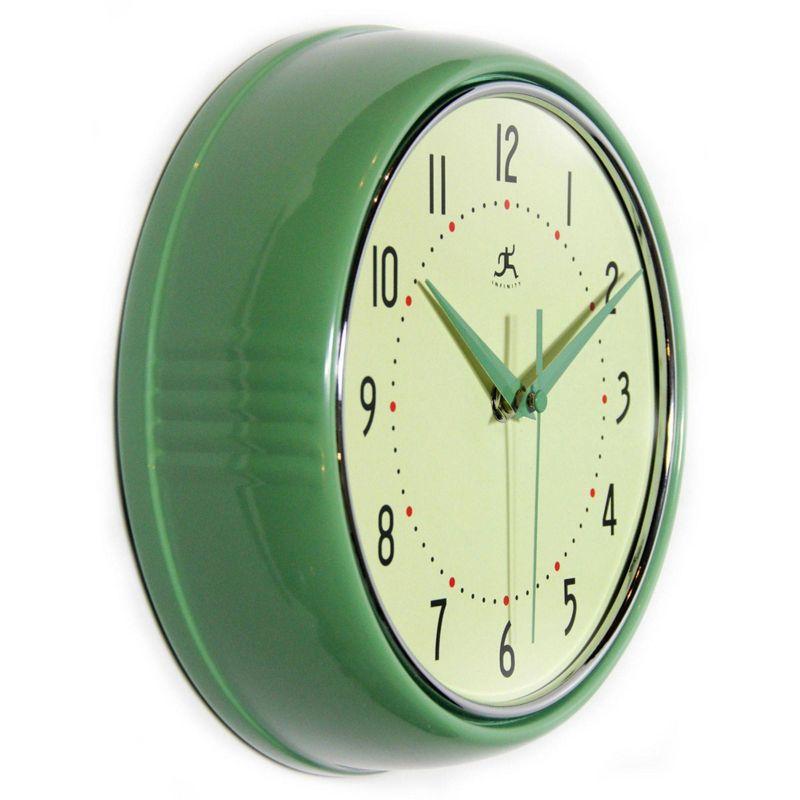 9.5" Green Retro Metal Wall Clock with Cream Face