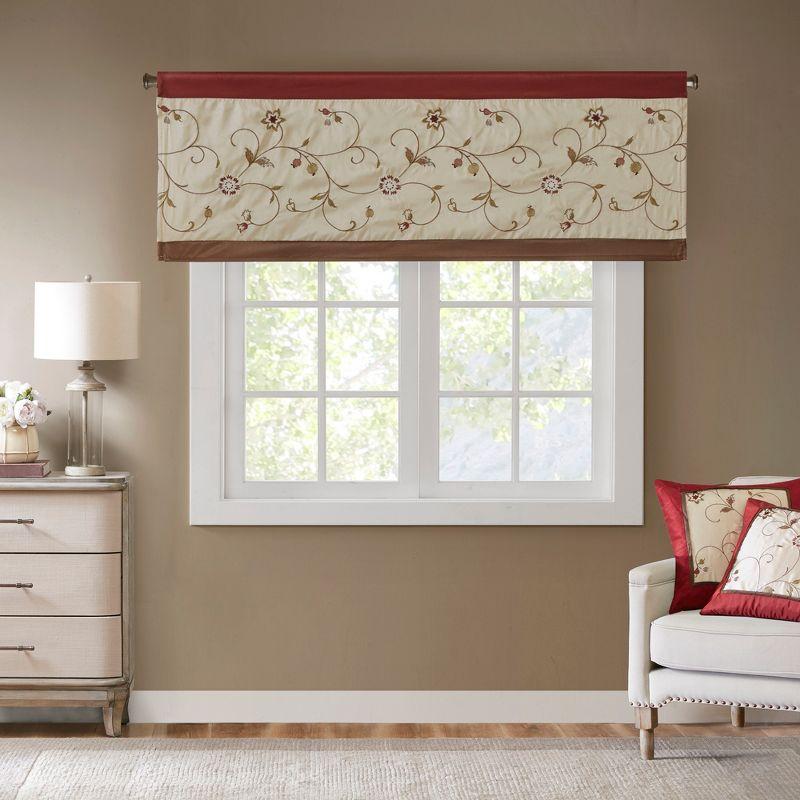 Serene Floral Embroidered 50'' W Window Valance