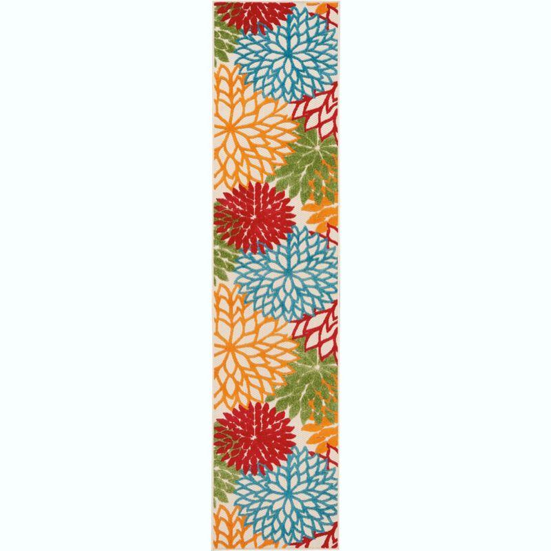Nourison Aloha Floral Bloom Flatweave High-Low Indoor Outdoor Runner Rug Green 2'3" x 10'
