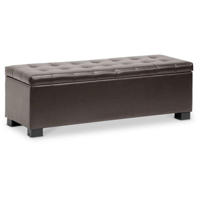 Roanoke Storage Ottoman Dark Brown - Baxton Studio: Upholstered Bench, Wood Frame, Spot Clean