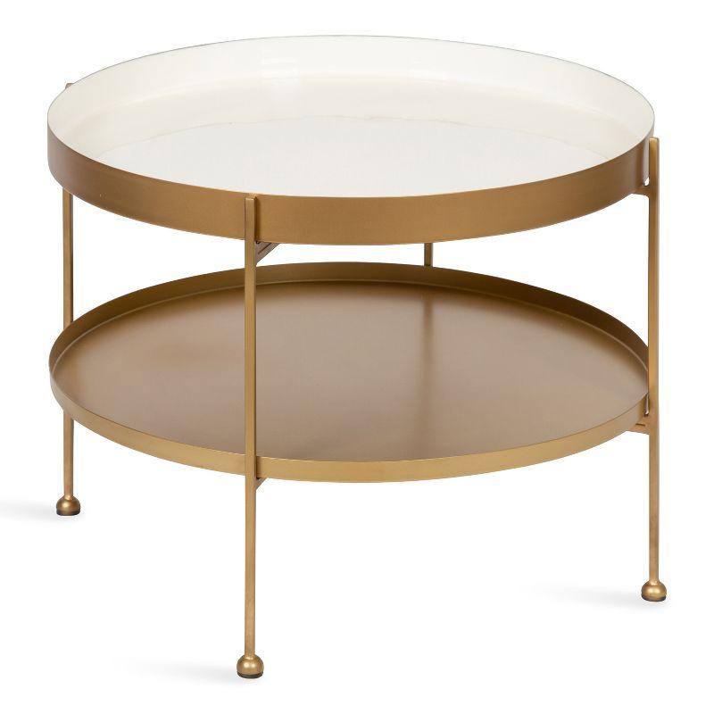 Nira Modern White and Gold Round Metal Coffee Table