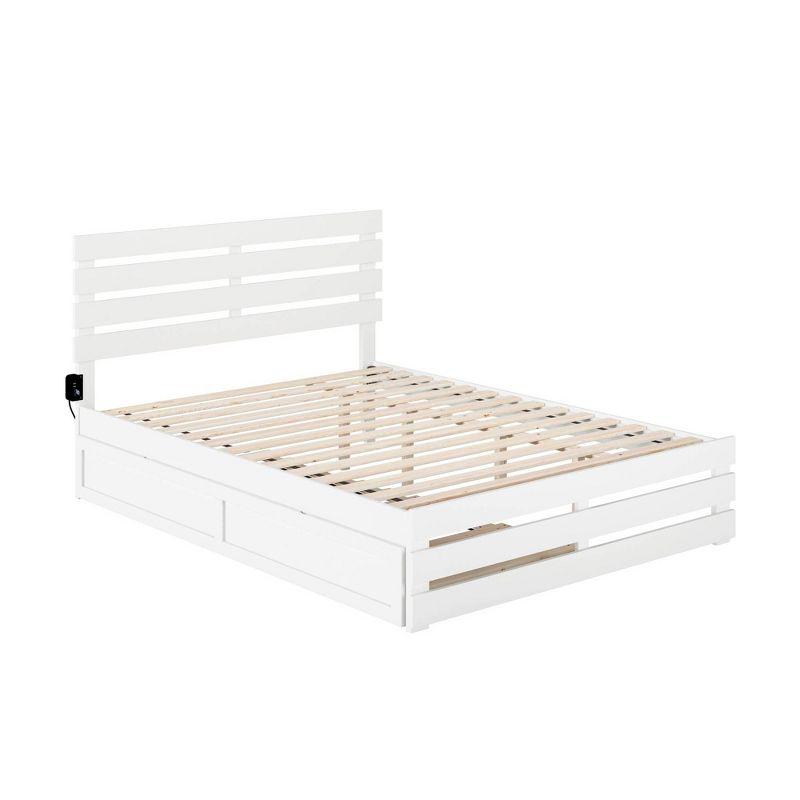 White Queen Wood Platform Bed with Headboard and USB Charger