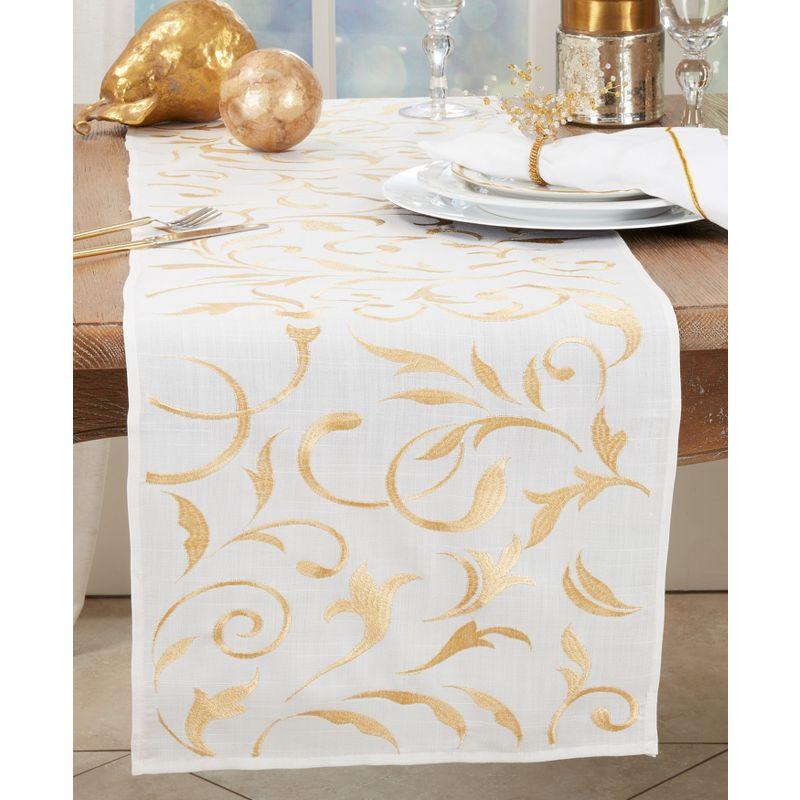 Saro Lifestyle Botanical Embroidered Leaves Table Runner