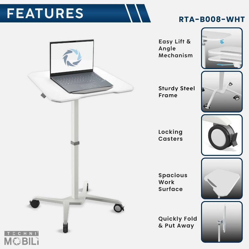 Sit To Stand Mobile Laptop Computer Stand with Height Adjustable White - Techni Mobili