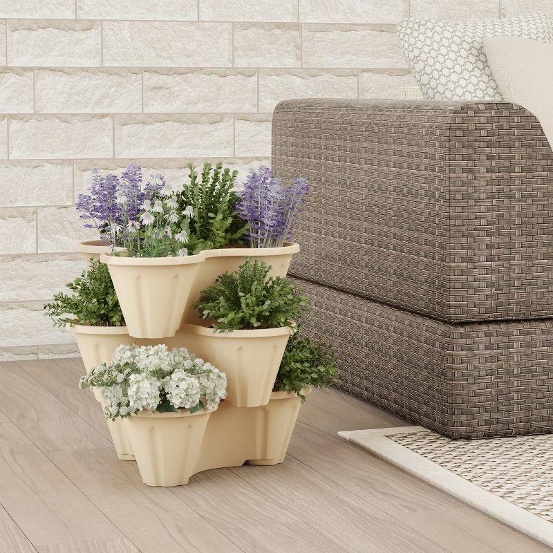 Sand Stone 3-Tier Stacking Planter Tower for Indoor/Outdoor Use