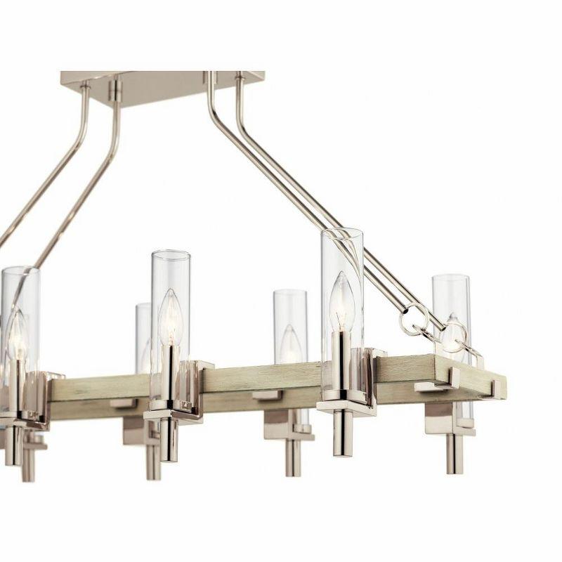 White Washed Wood and Bronze 8-Light Linear Chandelier