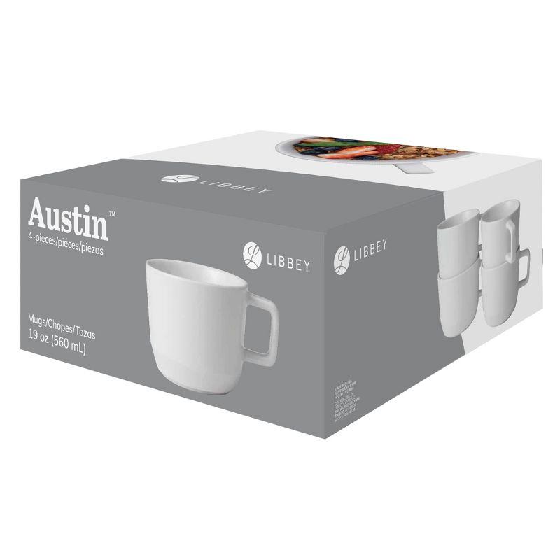 Austin White Ceramic 17.5-Ounce Stackable Coffee Mugs, Set of 4