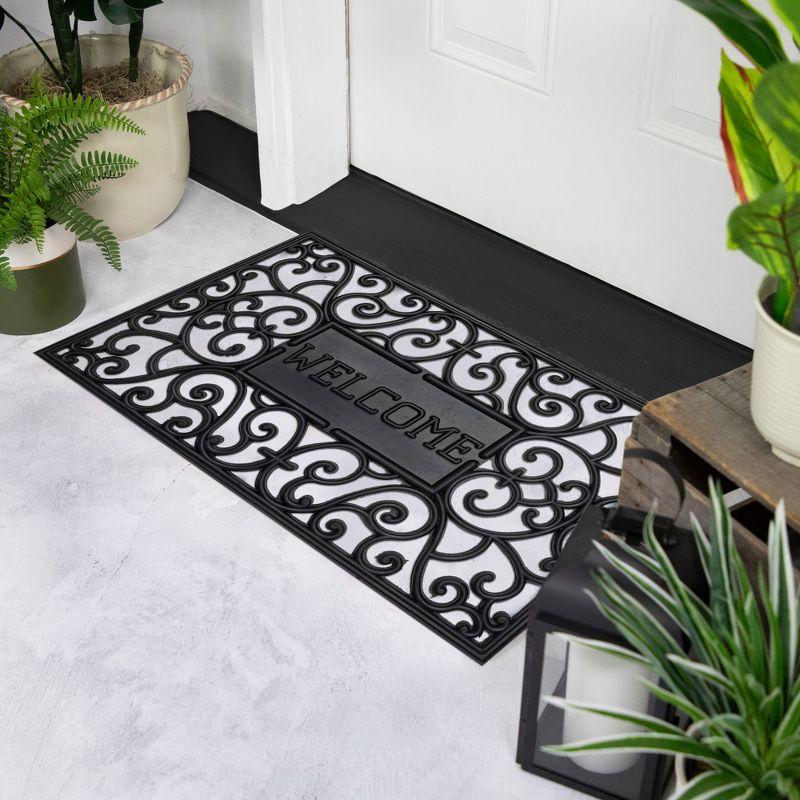 Northlight Seasonal Black Scroll "Welcome" Door Mat 18" x 30"
