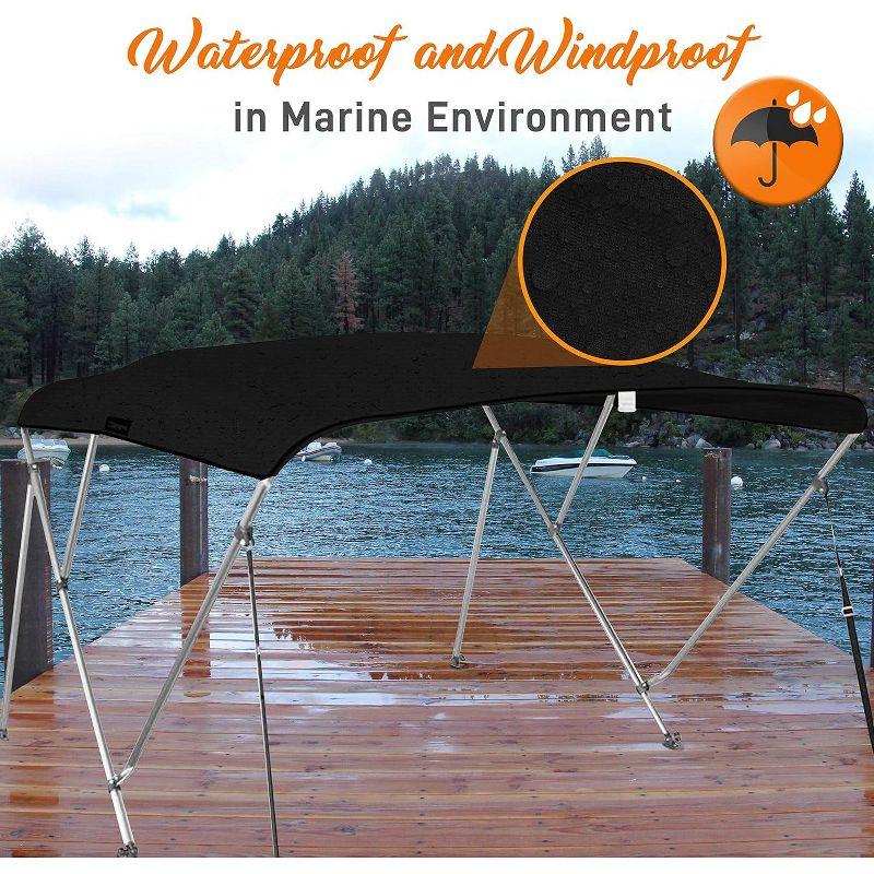 SereneLife 4 Bow Bimini Top Boat Cover - 96" x 61-66" x 54" - Gray