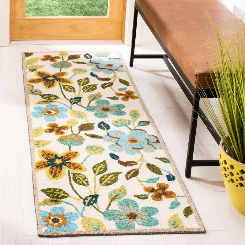 Ivory Floral Hand-Hooked Synthetic Runner Rug 2' x 6'