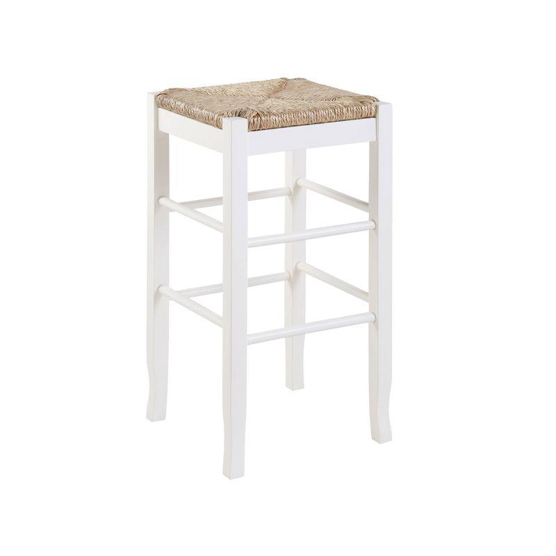 29" Rush Seat Hardwood Barstool White - Boraam: Solid Frame, Double Stretcher Bars, Handwoven Seat