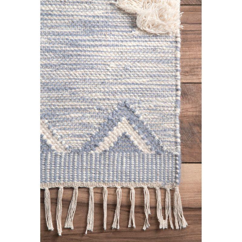 Handmade Braided Tassel Blue Wool 5' x 8' Area Rug