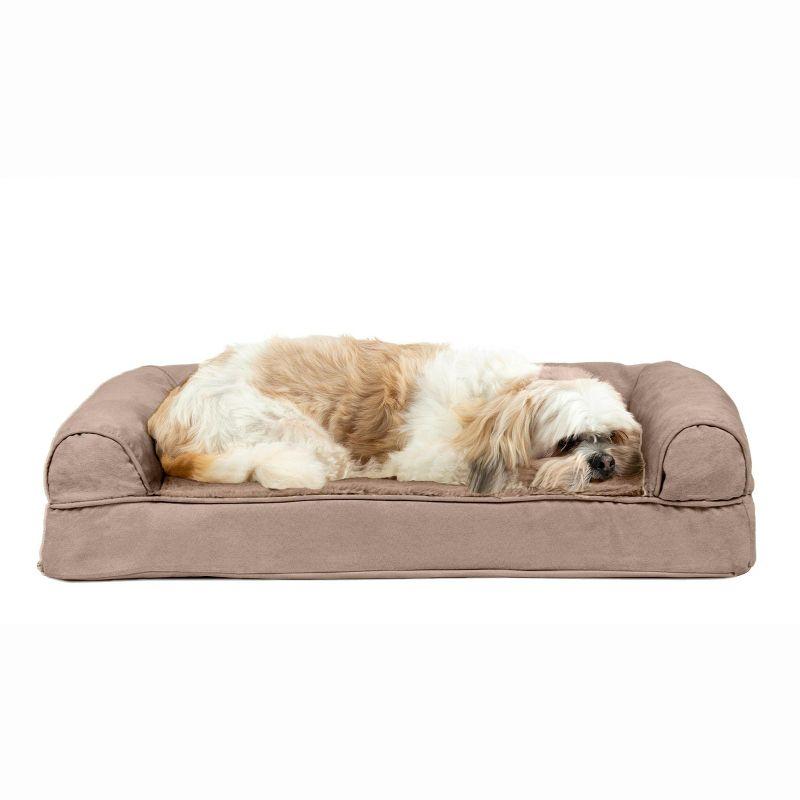 FurHaven Plush & Suede Cooling Gel Sofa Dog Bed - Medium, Almondine