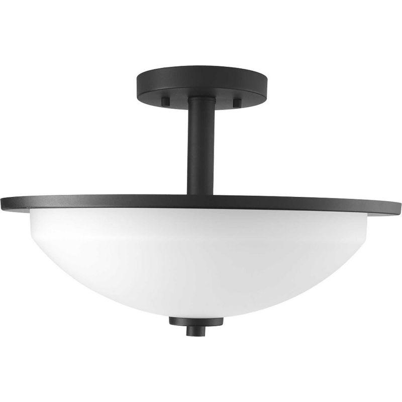 Progress Lighting Replay 2-Light Semi-Flush Ceiling Light, Black Finish, White Glass Shade