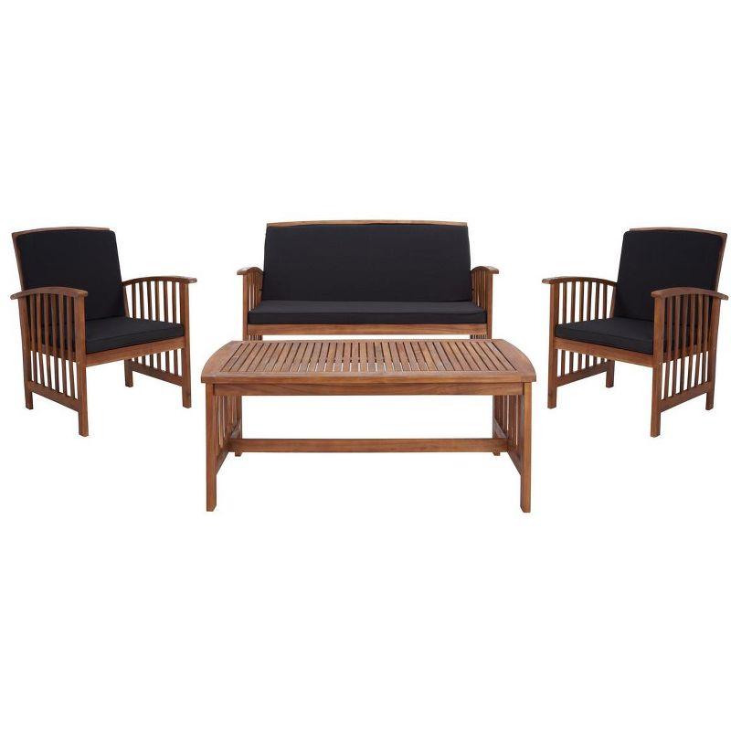 Rocklin 4 Piece Patio Outdoor Conversation Set - Natural/Black Cushion - Safavieh